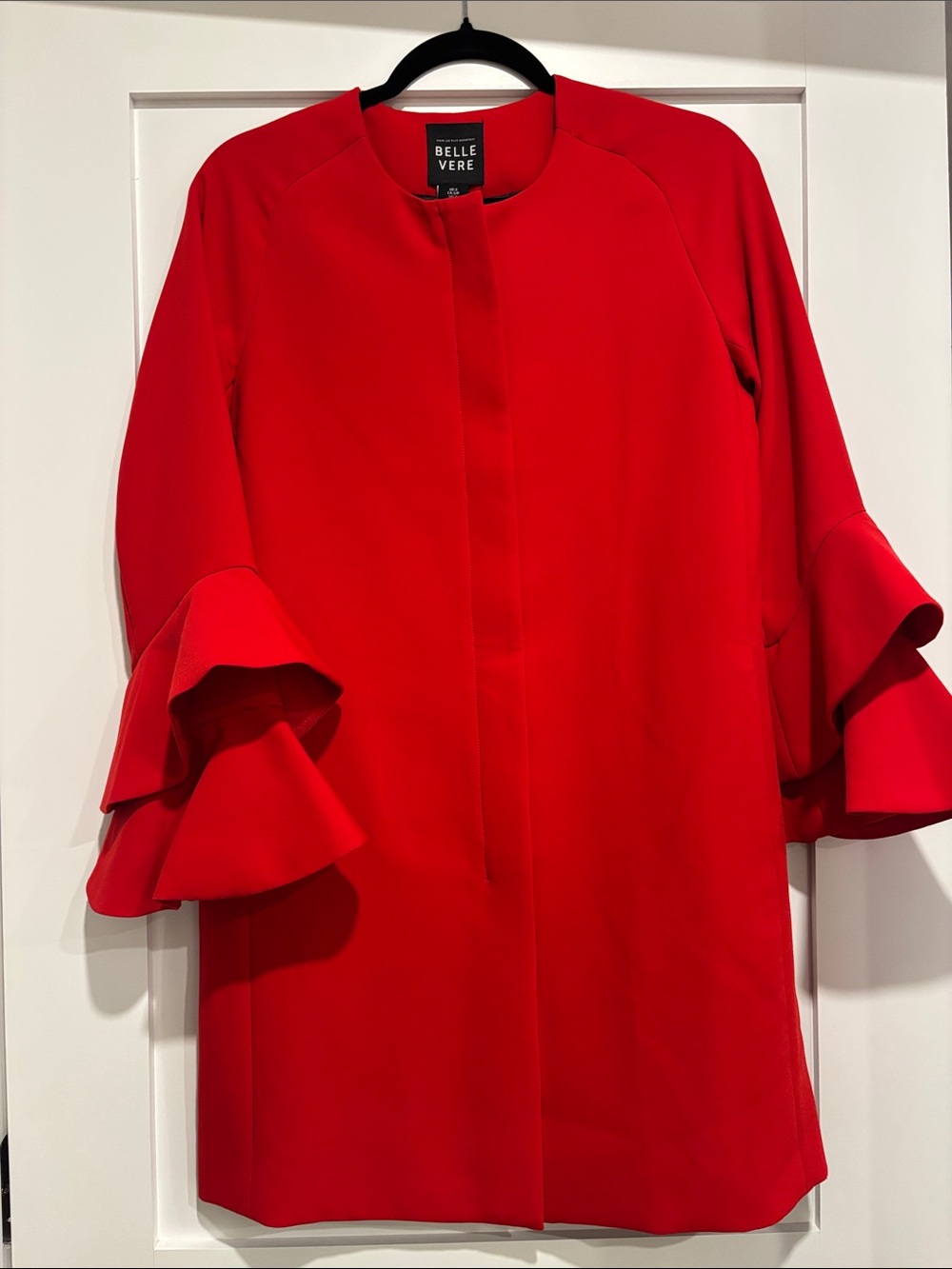 Belle Vere Red Long-Sleeve Coat with Ruffle Sleeves